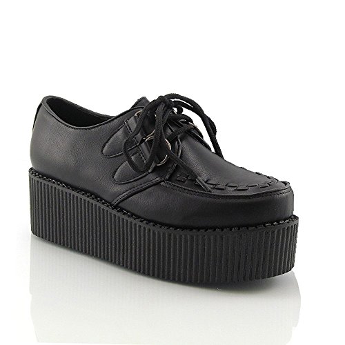 New Womens Platform LACE UP Double Creepers Goth Punk Shoes, Black Suede, UK Sizes 3-8