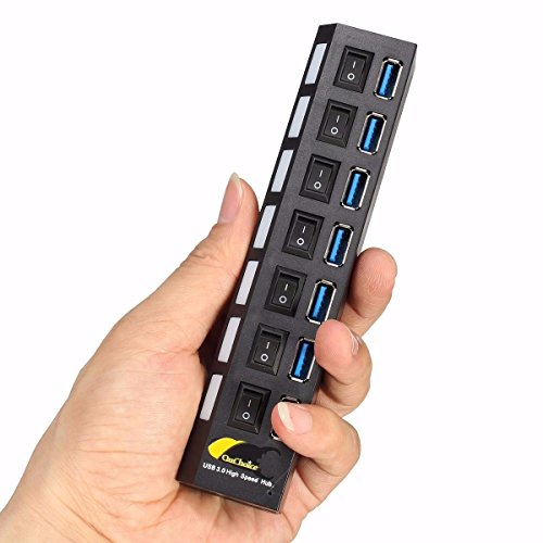 ONCHOICE 7 Port USB 3.0 Mit 1M USB Kable Schalter Hub Ladegerät mit Eur 5V USB Power Adapter unabhängige externe Ladegerät im Lieferumfang enthalten Ultrabooks Laptop Tablet PC und Mac EUR - 7