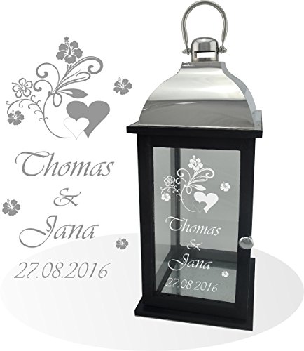 Sehr schöne weiß gewischte Metall-Laterne mit kupferfarbenem Dach inkl. Wunschgravur, Wunschtext. Die Geschenkidee! z.B.zur Hochzeit, Geburtstag,