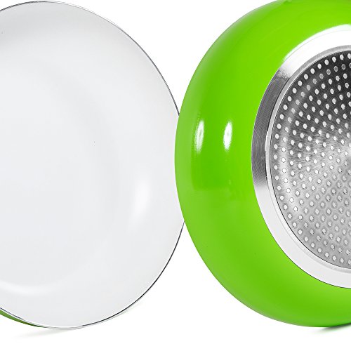 TecTake 8 teiliges Keramik Kochtopf Set mit Glasdeckel -diverse Farben- (Grün) - 8