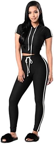 Toamen Women's Casual Sportswear, Women Ladies Fashion Sexy Spring Pullover Hoodies Sweatshirt Tops+Pants Sport Wear Casual Sets, Long or Short Sleeve (Long Sleeve Black, S)