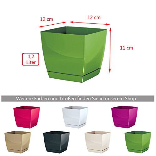 Blumentopf viereckig Coubi mit Untersetzer 12 cm weiß glänzend Blumentöpfe Pflanzen - 2
