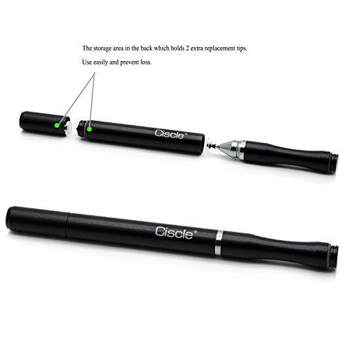 Ciscle Disc Stylus/Styli pen mit 2 klare ersetybare Disc Tipps Für alle Touchscreen Geräte, mit verdeckte Speicherung für ersetzbare Disc Tipps (schwarz) - 2
