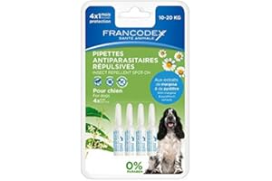 Francodex PIPETTES ANTIPARASITAIRES REPULSIVES pour Chien DE 10 A 20 Kilos - 4 PIPETTES