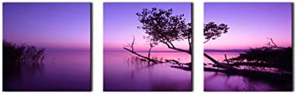 Amosi Art - 3 Panels Canvas Wall Art Tree Picture Printed on Canvas Landscape Painting Modern Artwork Stretched and Framed Ready to Hang Canvas Art for Home Decoration (Purple River Tree 50x50)