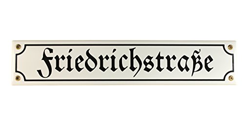 Buddel Bini Schild Straßenschild Friedrichstraße Berlin Andenken Email Strassen Emaille, 40 x 8 cm, weiß