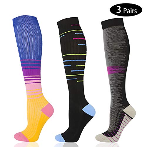 Jellas Chaussettes de Compression pour Hommes et Femmes, 3 Paires 20-30 mmHg Chaussettes de Contention pour Sport, Course, Athlétisme,Trekking, Voyage, Vol, Infirmiers, Grossesse S/M