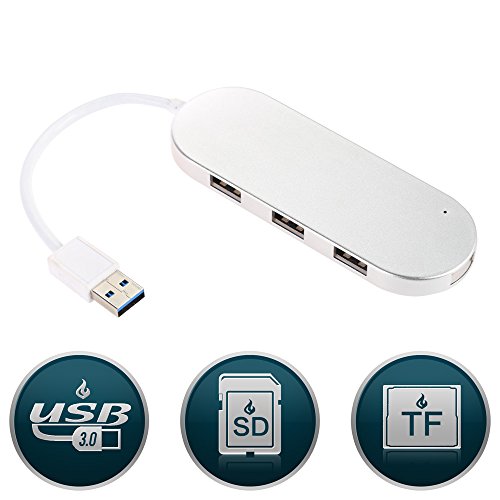 TurnRaise 3 Port Aluminium USB 3.0 Hub mit Multi-In-1 Kartenleser für iMac, MacBook, MacBook Pro, MacBook Air, Mac Mini, oder andere PC (USB-Hub) - 3