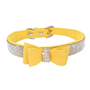 Crystal Dog Collar with Bow Tie,Soft Puppy Bling Collar for Extra Small,Small,Medium Dogs(Yellow,S)