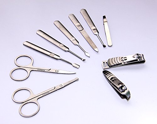 DE'LANCI 10pcs Luxury/Deluxe Stylish Nail Care Personal Manicure & Pedicure Set Manicure Travel & Grooming Set Kit Nail Clipper (Yellow)