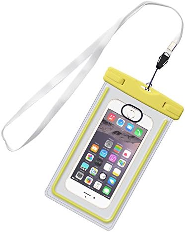 IWAMEE Waterproof Case, Universal Underwater Dry Bag Pouch, Touch ID Fingerprints Transparent Window Watertight Sealed System for iPhone 7 7plus 6 6s Samsung Galaxy s6 s7 s7 edge Huawei and Other Smartphone up to 6 inches for Boating Swimming Diving Hiking (Yellow)