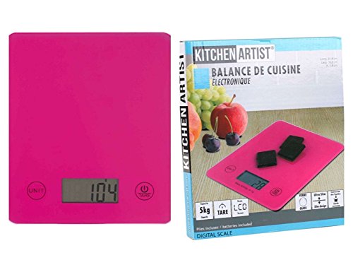 Digitale Küchenwaage Tara-Funktion Haushaltswaage Digital Ultradünn Glas (Waage, LCD-Display, Glasplatte, Maßeinheit Wählbar, 1 g-Schritten, Bis 5 kg, Pink)