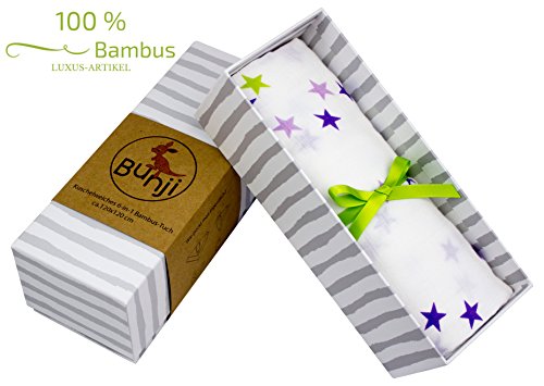 Luxus Spuck- & Pucktuch in hochwertiger Geschenkbox. Mit gratis E-Book. 100 % kuschelweiche Bambusviskose, 120 x 120 cm. Perfekt für den Sommer. Sehr beliebtes Geschenk zur Geburt! - 2