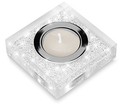 Edler Teelichthalter Lotus 1 mit SWAROVSKI ELEMENTS Kristallen - funkelnde Tischdeko, Muttertags-Geschenk (transparent)