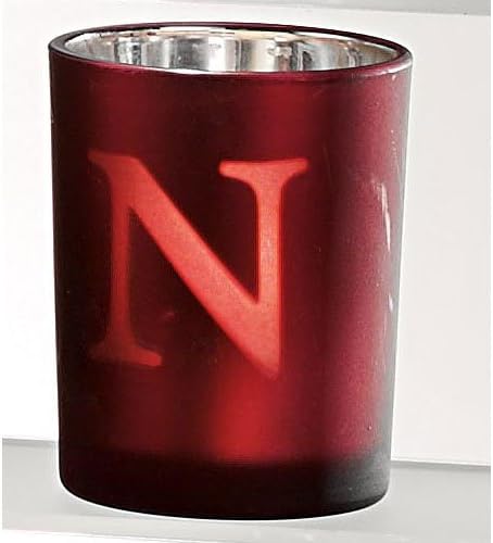 Alphabet Letter N Candle Votive Glass Holder With Decorative Flowers - Tea Light Included