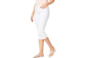 OBIQUZZ Pantalon en jean 3/4 pour femme - Taille haute - Coupe skinny - Look usé - Capri - Jean d'été court - Longueur genou - Stretch - Pantalon d'été - Pantalon en denim - Short capri - Tailles XS à 4XL