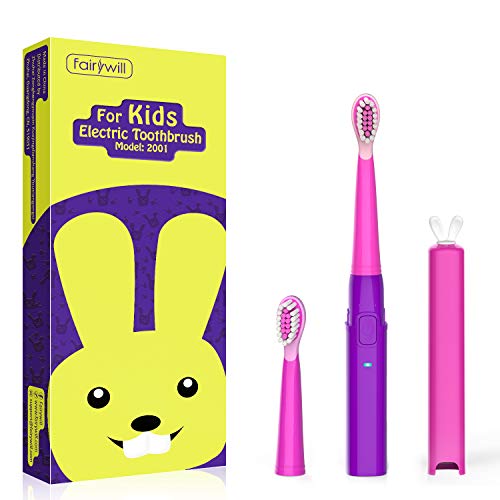 Spazzolino Elettrico Bambini Fairywill 3 Modalità con Indicatore Luminoso Spazzolino Sonico Fucsia per Pulizia Dentale Timer con 1 Copertura Spazzolino da Denti 2 Testine di Ricambio