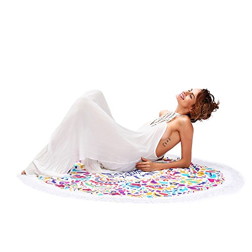 GreForest Strandtuch Rund Baumwolle Blumen Quaste dekorativer Schal Yoga - 4