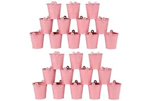 MARGUERASW 24 pcs Mini Seau en Métal - Boîte à Dragée Bonbonnière,Mini Pots de Fleurs Suspendus en Métal, Petit Pot de Fleur, Petit Métal seaux avec Poignées -Rose