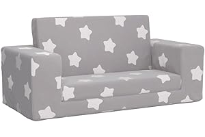 vidaXL Divano Letto Bambini a 2 Posti Grigio Chiaro con Stelle Peluche