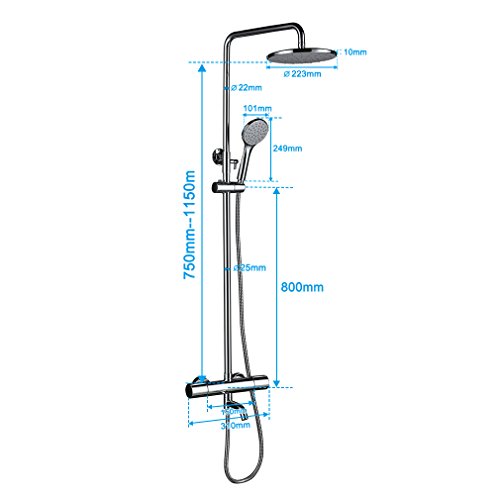 Kinse® Elegant Chrom Überkopf-Brauseset rain Duschsystem Duschstange mit Brausethermostat Regendusche Duschset inkl. Handbrause und Regenbrause - 4