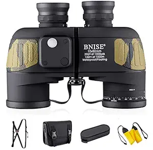 BNISE 10x50 Marine Binoculars for Adults, Waterproof Fogproof BAK4 Prism FMC Lens Binoculars with Illuminated Compass and Rangefinder for Navigation, Boating, Fishing, Water Sports, Hunting