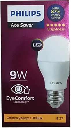 Philips Ace Saver Base E27 9-Watt LED Bulb (Pack of 2, Warm White) (Small)