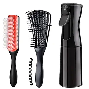 Hair Brush Spray Set With Detangling Nylon Bristle Brush 9-row Styling Brush And Hair Mist Spray Bottle For Women Hairstyling , Hair Brush Tools For Curly Hair , Straight Long Hair