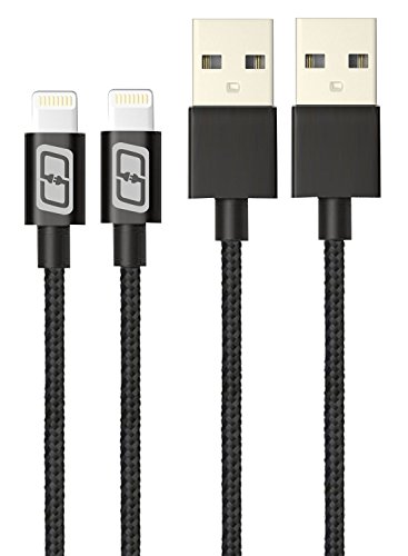 MyGadget©- 2 x Nylon Iphone-Ladekabel mit Metall USB-Anschluss (1 M) Textil für das Apple 7/7 Plus 6s/6s Plus/6/5/5s/5c/SE, iPod nano 7/5G (Schwarz)