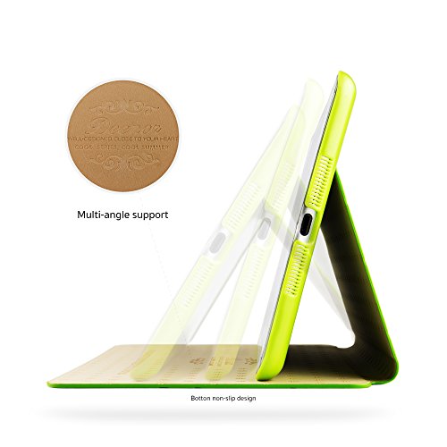 iPad Air 2 Hülle, Deenor Colour Series Premium PU Leder Ultra Slim Light Weight Auto aufwachen / Schlaf Funktion Schutzhülle Hülle für Apple iPad Air 2 iPad 6. (Green circles) - 6