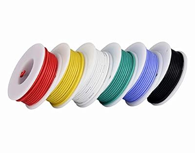 TUOFENG Fil de calibre 24, fil électrique Kit Fil de silicone souple 24 AWG (6 bobines de couleur différentes de 9 mètres) Résistance à haute température de fil de raccordement 300V
