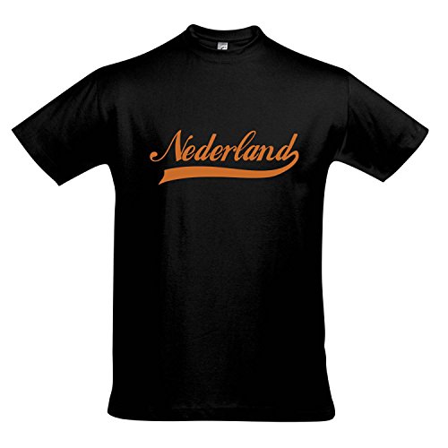 T-Shirt Nederland Oldschool Holland Oranje LÄNDERSHIRT EM / WM FAN Trikot S-XXL , Deep black – orange , XXL