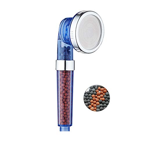 Alcachofa de ducha de mano con filtro de iones de ducha, tres maneras de ajustar el filtro de ahorro de agua a presión, cabezal de ducha (azul)