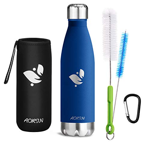 Aorin - Borraccia in Acciaio Inox isolata sottovuoto, 24 Ore di Raffreddamento e 12 Ore di Calore Verniciatura a Polvere AntiGraffio, Facile da Pulire, Blu Scuro, 500 ml