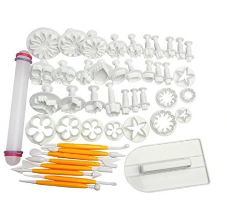 Uten 46pcs Kit de Herramientas de Decoración de Pasteles / Cortadores de Galletas / Utensilios Moldes de Formas Diferentes con Rodillo para Decoración de Tartas de Fondant, Arcillas de Artesanía, DIY Mazapán