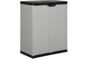 vidaXL Garden/Patio Storage Cabinet - Compact Design with Lock Feature, Grey, 1 Shelf, Made from Durable PVC and PP Material, Perfect for Outdoors, Easy to Clean