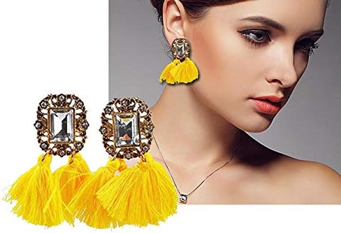 SHAFIRE Bohemian Yellow Tassel Fancy Party Wear Metal Earrings for Women and Girls