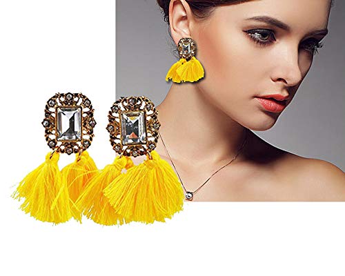 SHAFIRE Bohemian Yellow Tassel Fancy Party Wear Metal Earrings for Women and Girls