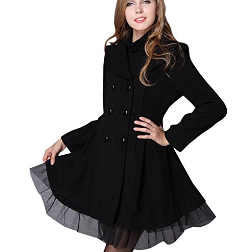 Preisvergleich Produktbild Damen Mantel,DOLDOA Einfarbig Spitze Spleißen Zweireiher Trench Jacke Langarm Windbreaker Jacken (EU: 40, Schwarz,Spitze Spleißen Zweireiher Trench Jacke)
