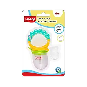 LuvLap Silicone Food/Fruit Nibbler with Extra Mesh, Soft Pacifier/Feeder, Teether for Infant Baby, Infant, Pearly Green, BPA Free