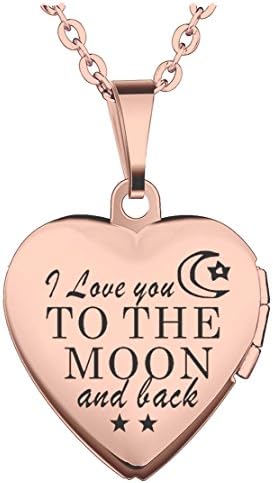 I LOVE YOU TO THE MOON AND BACK Titanium Heart Locket Heart Love Locket Necklaces for Women