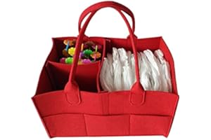KOAVAE Baby Diaper Caddy Organizer, Foldable Felt Storage Bag with Multi Pockets and Flexible Compartments, Colorful Nursery Storage Bin for Baby Newborn Essentials Welcome Gifts (Red)