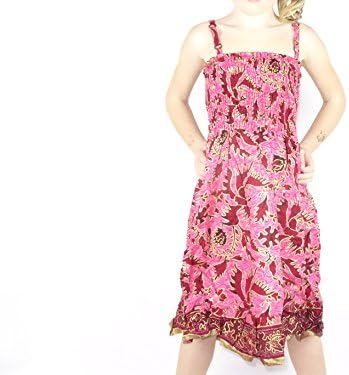 Girl Dress 4 to 5 Years Girl Child Ethnic Batik Cotton Clothes Girl smokée/Adjustable Adjustable pink