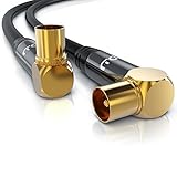 Anschluss: IEC-Winkelbuchse 90° (female) / IEC-Winkelstecker 90° (male) | Aufbau: koaxial | Wellenwiderstand: 75 Ohm (?) | Außendurchmesser: 7,5mm | Kabelmantelstärke: 0,9mm | Dielektrikum: 5mm Ø | Innenleiter: 1mm Ø (Oxygen Free Copper) = Sauerstoff armes Kupfer = Kupfer, welches keinen Sauerstoff gebunden hat und auch sonst keine Verunreinigungen aufweist