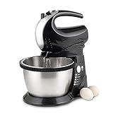 LCL Yuan Mélangeur électrique portatif à Double Usage, 5 Vitesses, 300 W, avec Batteur à Oeufs à cuve tournante Automatique en Acier Inoxydable, mélangeur à pâte, Noir