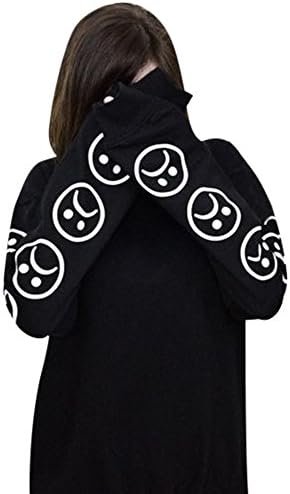 Fashion!!YanHoo Women Sad Faces Emoticon Sleeves Printed Sweatshirt Blouse Tops (Black, M)