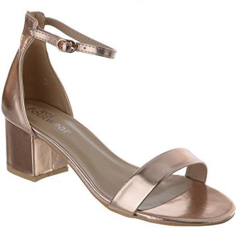 Ladies Low Block Heel Ankle Strap Barely There Open Peep Toe Sandals Shoes Size [Rose Gold Metallic Faux Leather UK 4/EU 37/US 6]