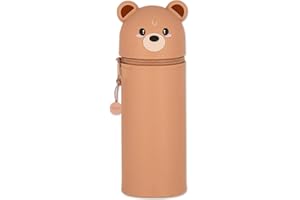 DGTSYAL Trousse Ecole 2 en 1 en Silicone Souple Kawaii, Porte-Plume, Fermeture Eclair en Silicone, Ours Pochette de Stylo, Crayons, Marqueurs, Étui pour Fournitures Scolaires de Grande capacité