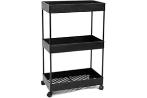 ‎BOXEDHOME BoxedHome 273H3 Schlanke Küchenwagen Rädern, platzsparendes Badezimmerregal Küchenregal für Küche, Badezimmer, Wäsche, Schlafzimmer, Alkovenregal, Aufbewahrungswagen, Schwarz 3 Schicht