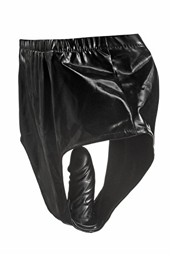 Preisvergleich Produktbild schwarzer Damen Slip mit schwarzem Penis Dildo (M)